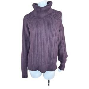 Studio Park Shawn Killinger Cold Shoulder Cable Knit Sweater Huckleberry‎ Large